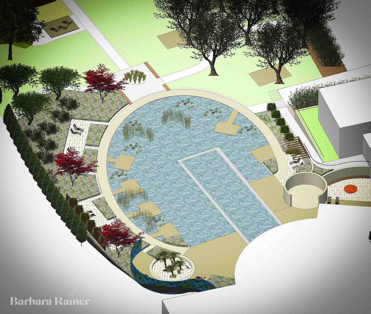 Planung für den Garten eines Hotels mit Schwimmteich und Pool, Gartendesign Barbara Rainer