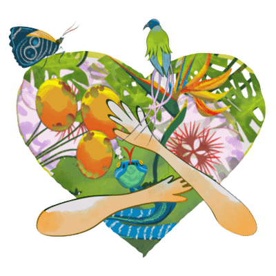 Ein Herz wie ein üppiger Garten, voller Blumen und Blüten, mit einem Schmetterling, einem Vogel und einer Schlange. Ein Bildnis vom geliebten Paradies.
